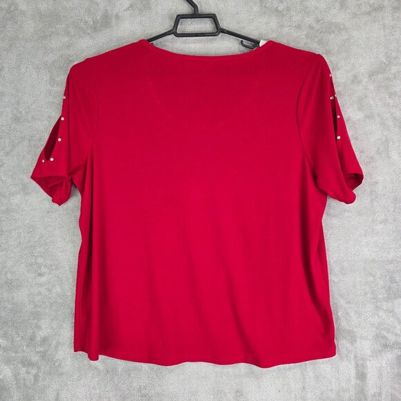 Womens Red 89th + Madison Blouse Top Cold Shoulder Rhinestones Short Sleeve 1X - Picture 7 of 10